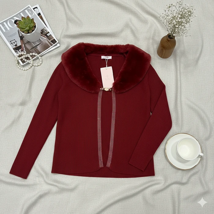 Women’s Premium Maroon Ribbed Cardigan - Sheikh Jee Garments