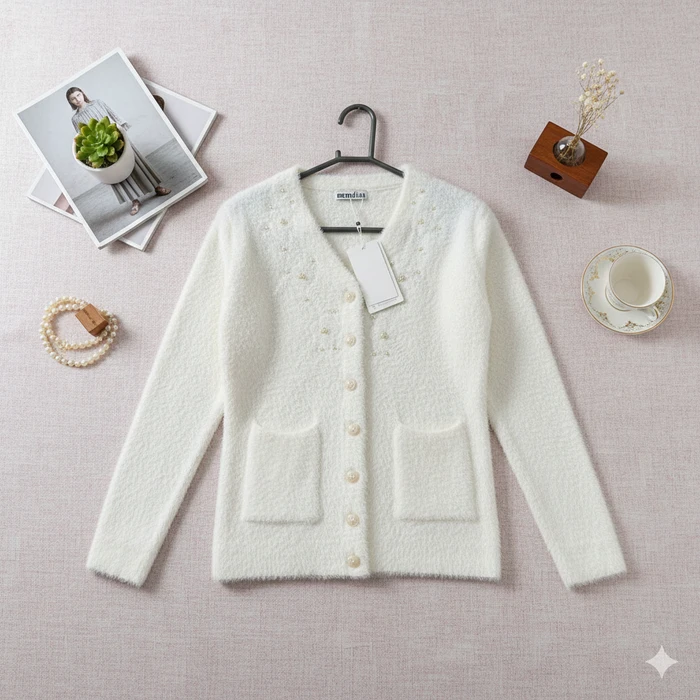 Women’s Premium White Faux Fur Cardigan - Sheikh Jee Garments