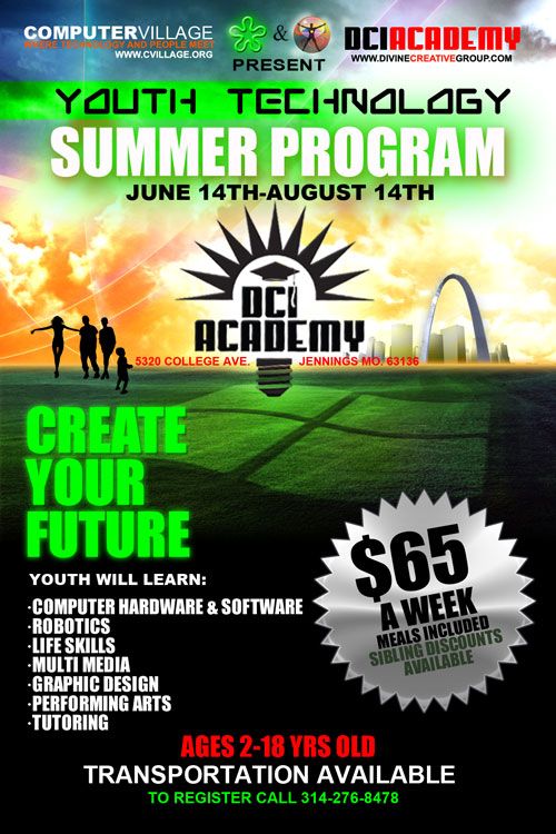 Reverse of the DCI Academy summer program flyer with program information