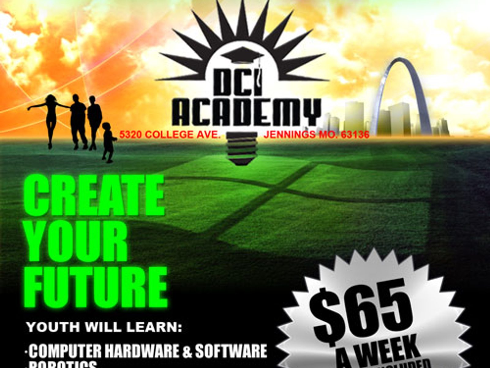 Reverse of the DCI Academy summer program flyer with program information