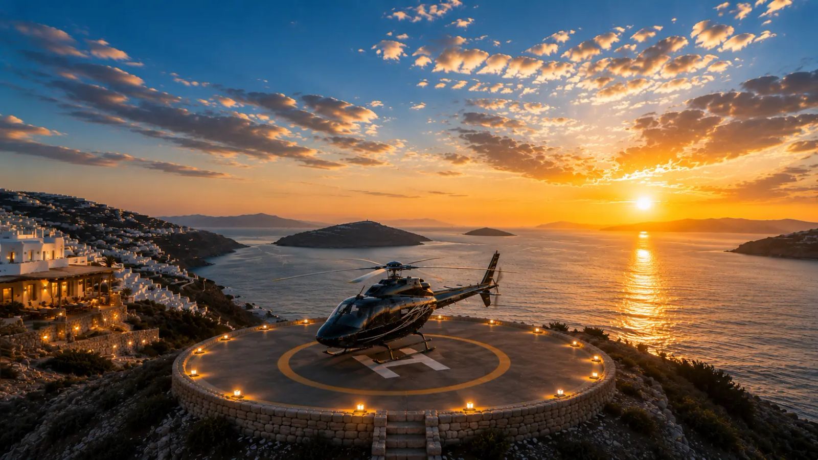 Helicopter over Greek islands