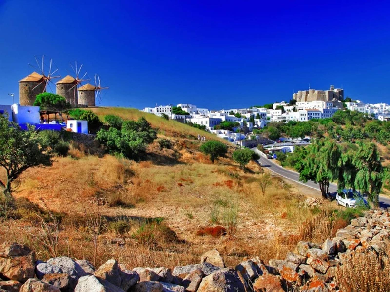 Patmos — helicopter arrival from the air