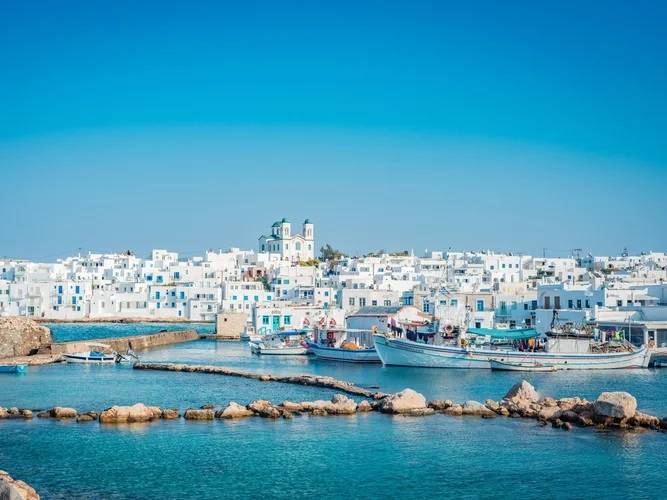 Paros — helicopter arrival from the air