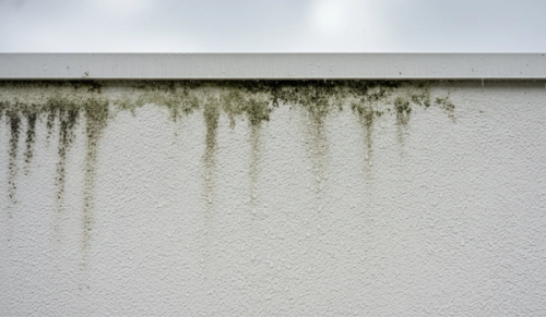 Immagine di una facciata esterna non protetta con muffa e infiltrazioni d'acqua