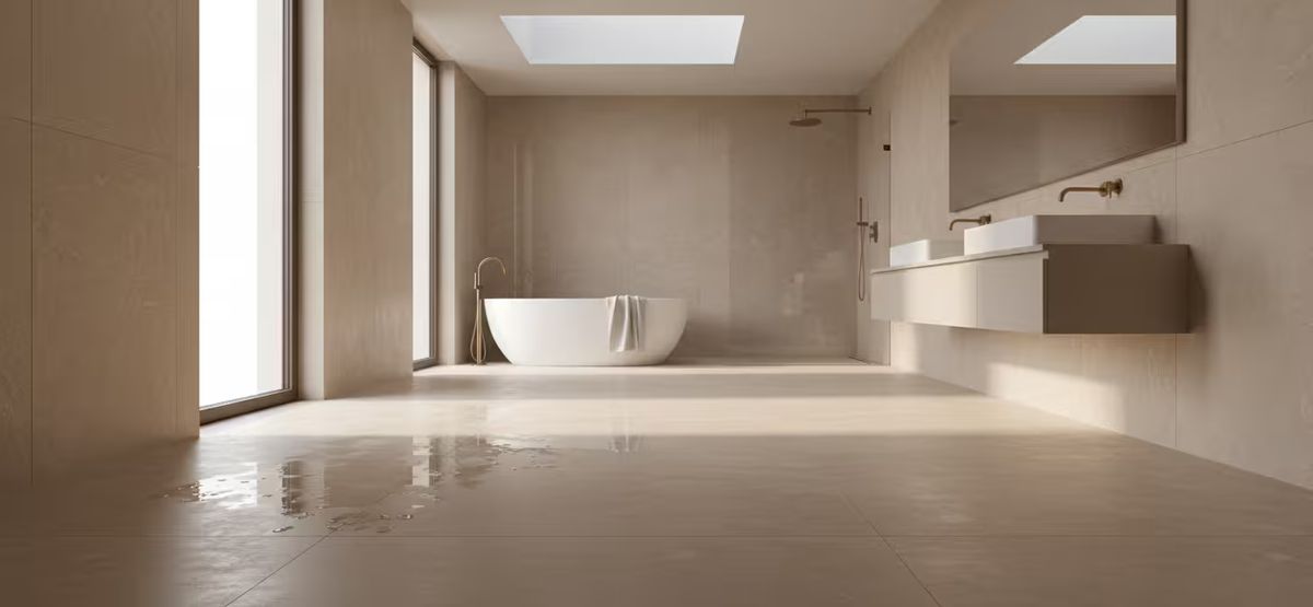 Pavimento bagno in gres bagnato, rischio scivolamento e sicurezza domestica antiscivolo.