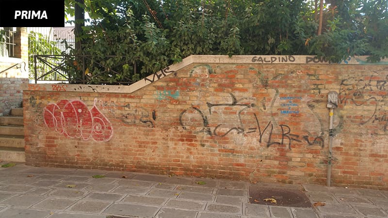 Come appariva il muro a san Basilio a Venezia prima di RG-10 antigraffiti
