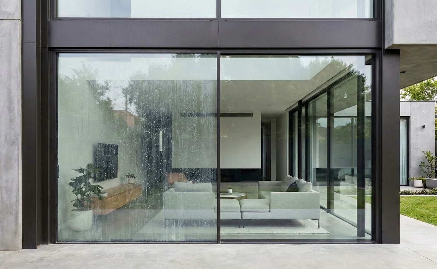 vetrata domestica, confronto con trattamento a destra con massima visibilità e pulizia e non trattato a sinistra con macchie e calcare