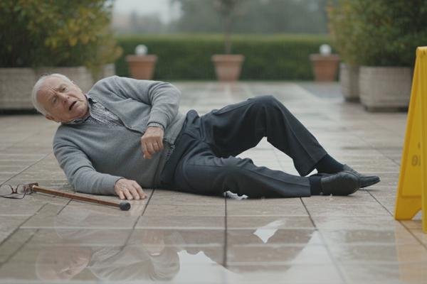 anziano scivola su pavimento bagnato condominiale