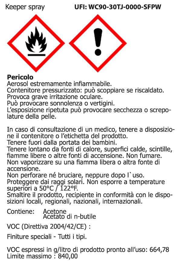 etichetta CLP Keeper Spray