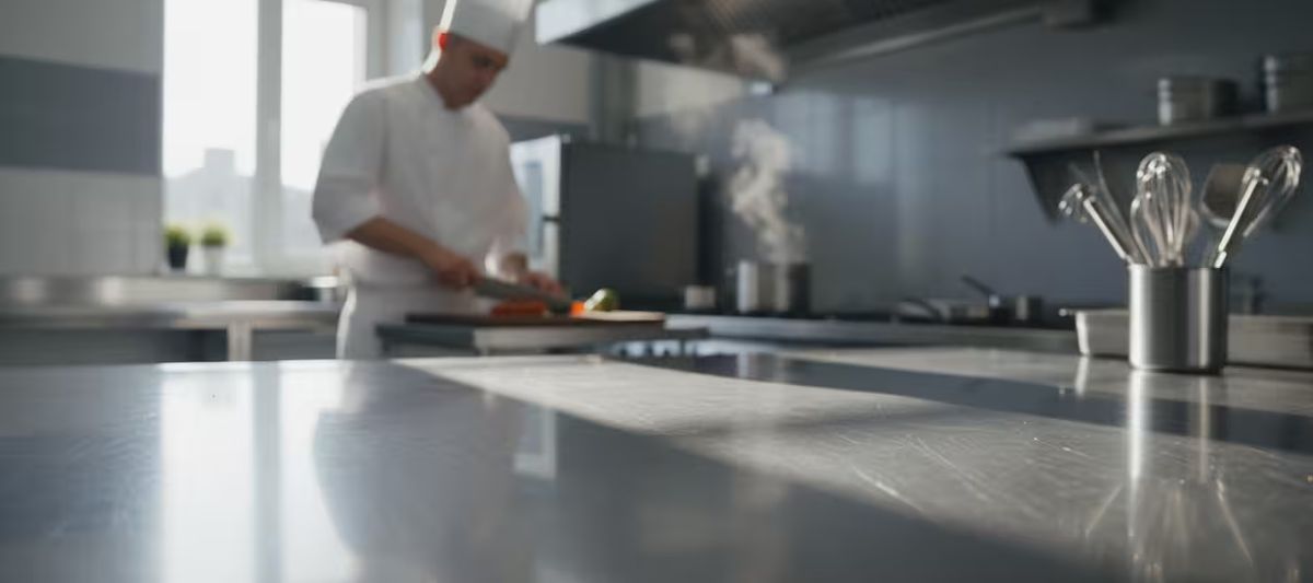 Sala ristorante con tavoli trattati con R21 Smart Coating per disinfezione continua e sicurezza HACCP