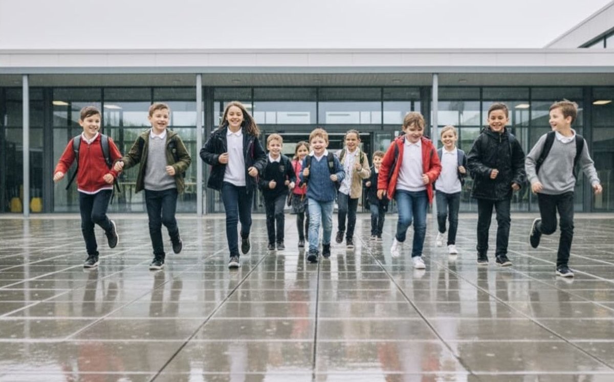 bambini corrono uscita scuola