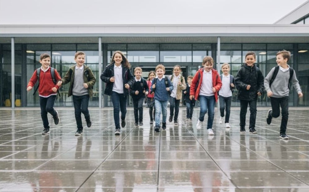 bambini corrono uscita scuola
