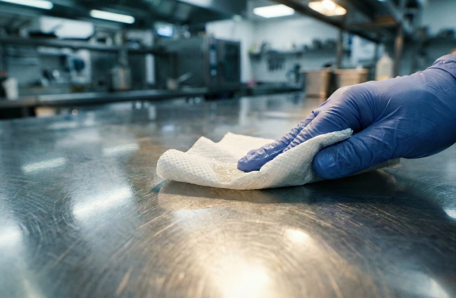 pulizia piani di lavoro cucina ristorante con R21 cleaner per preservare disinfezione di R21 Smart Coating