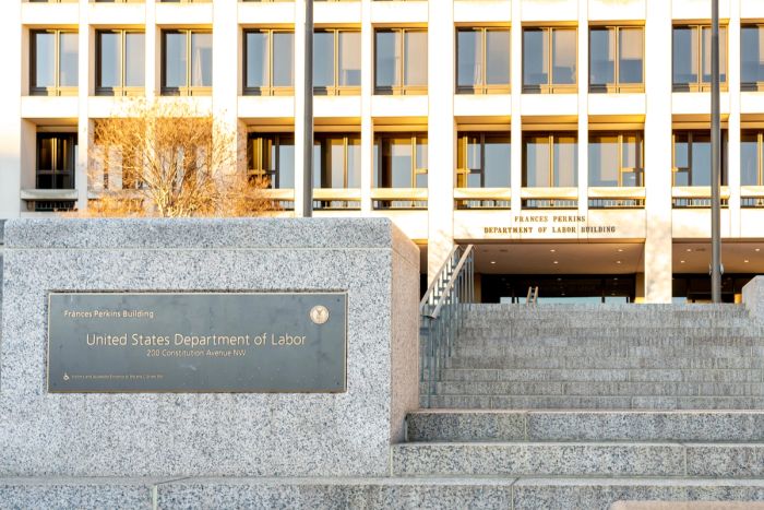 Exterior of the U.S. Department of Labor Frances Perkins Building.
