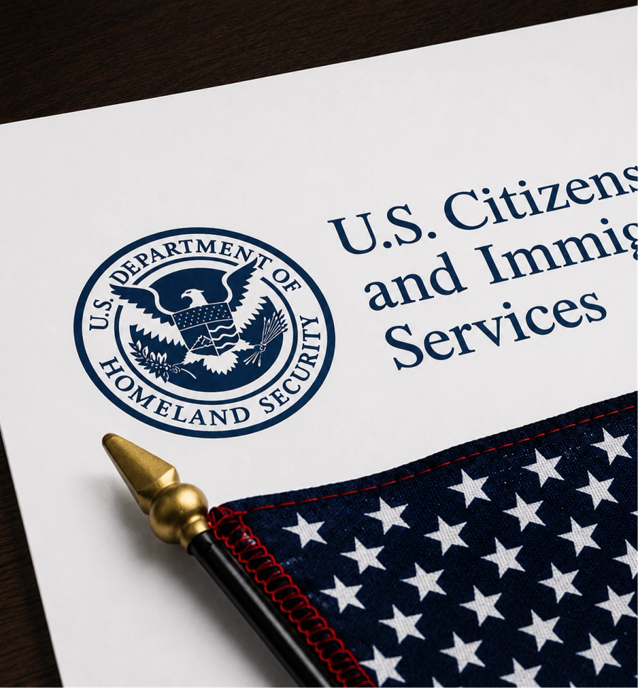 USCIS document with an American flag.
