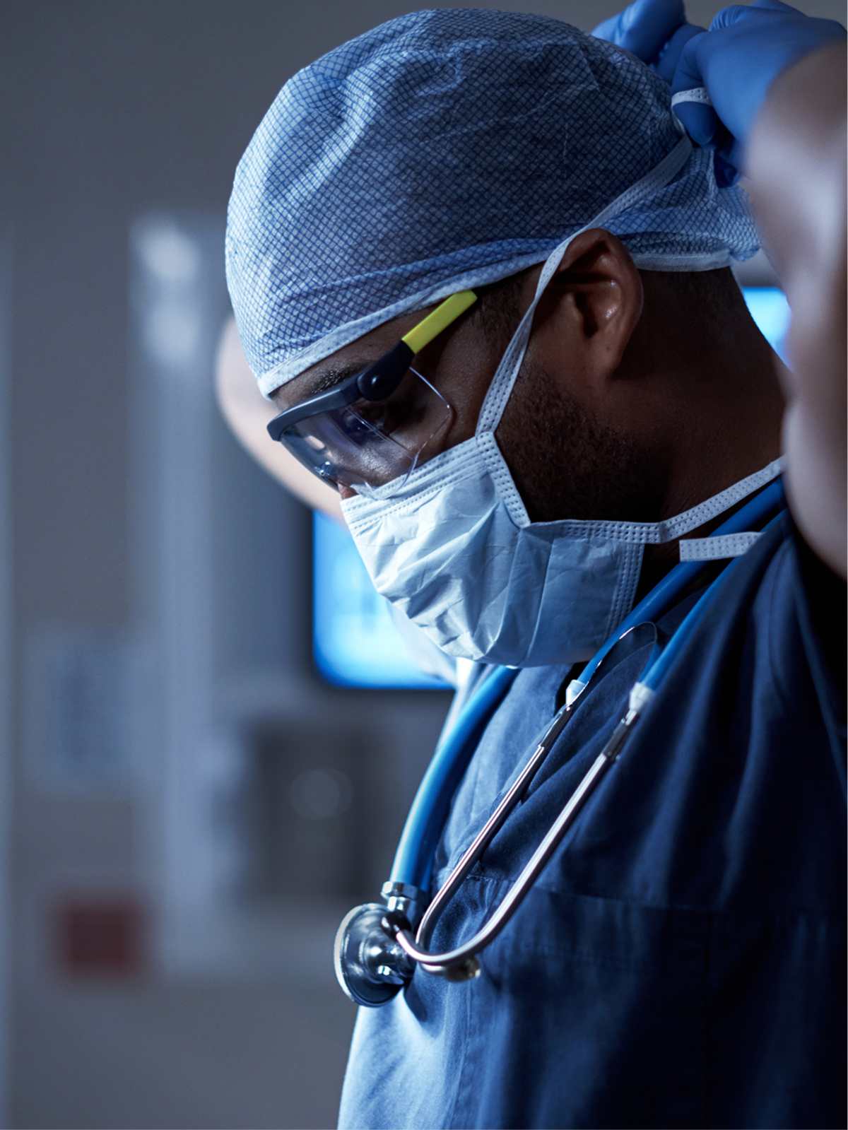 A physician reviewing work