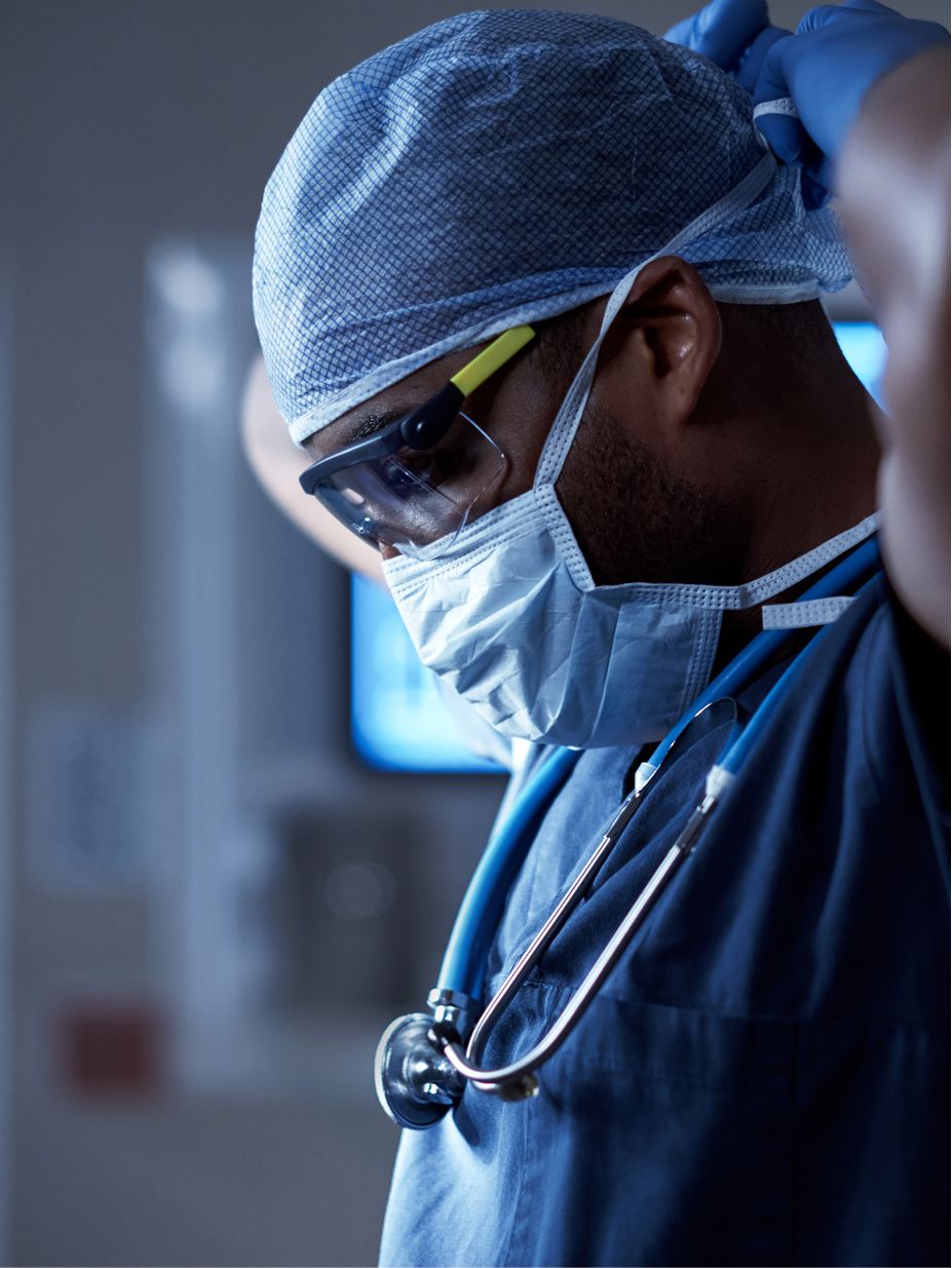 A physician reviewing work