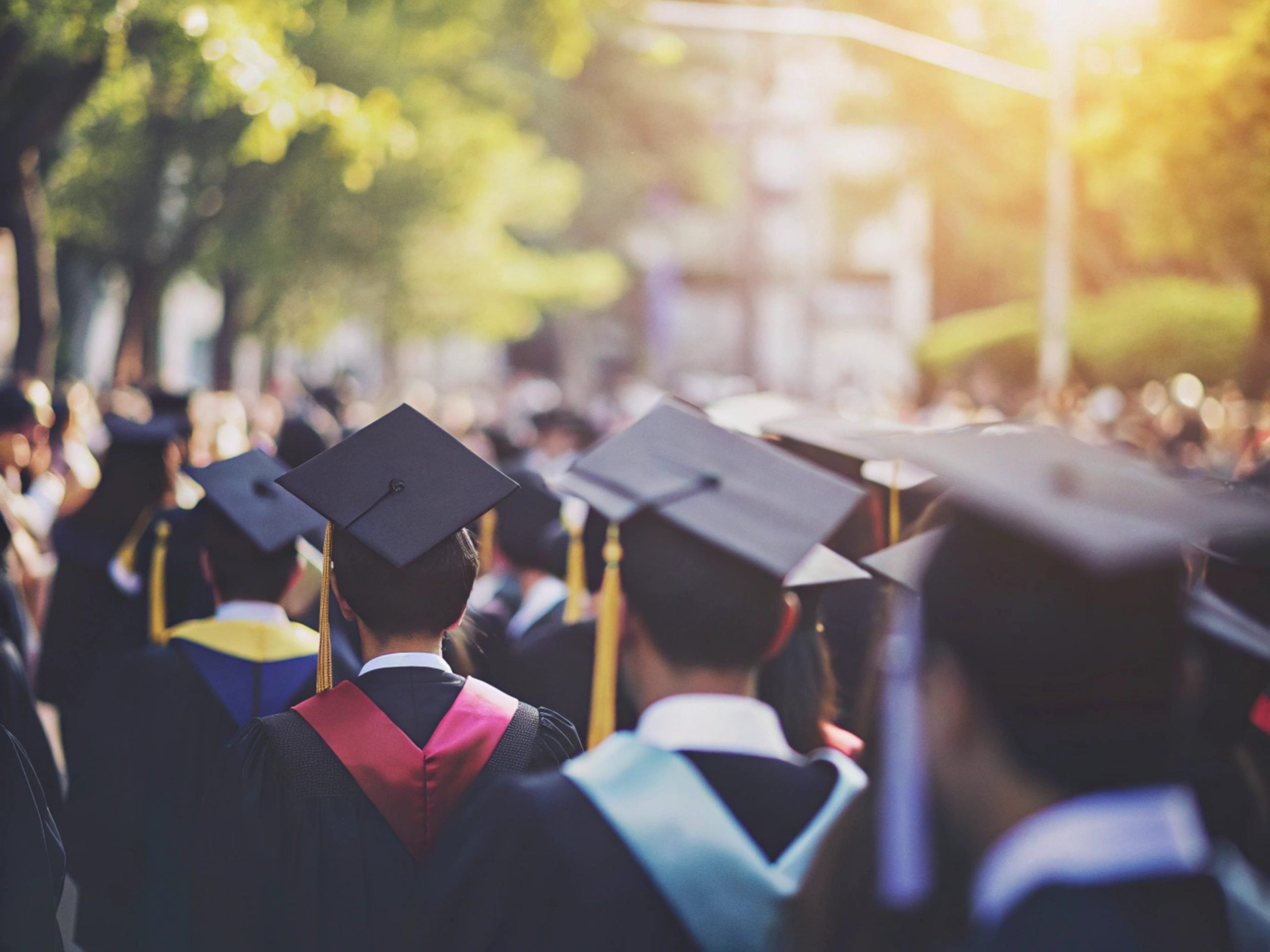 College graduation with caps and gowns