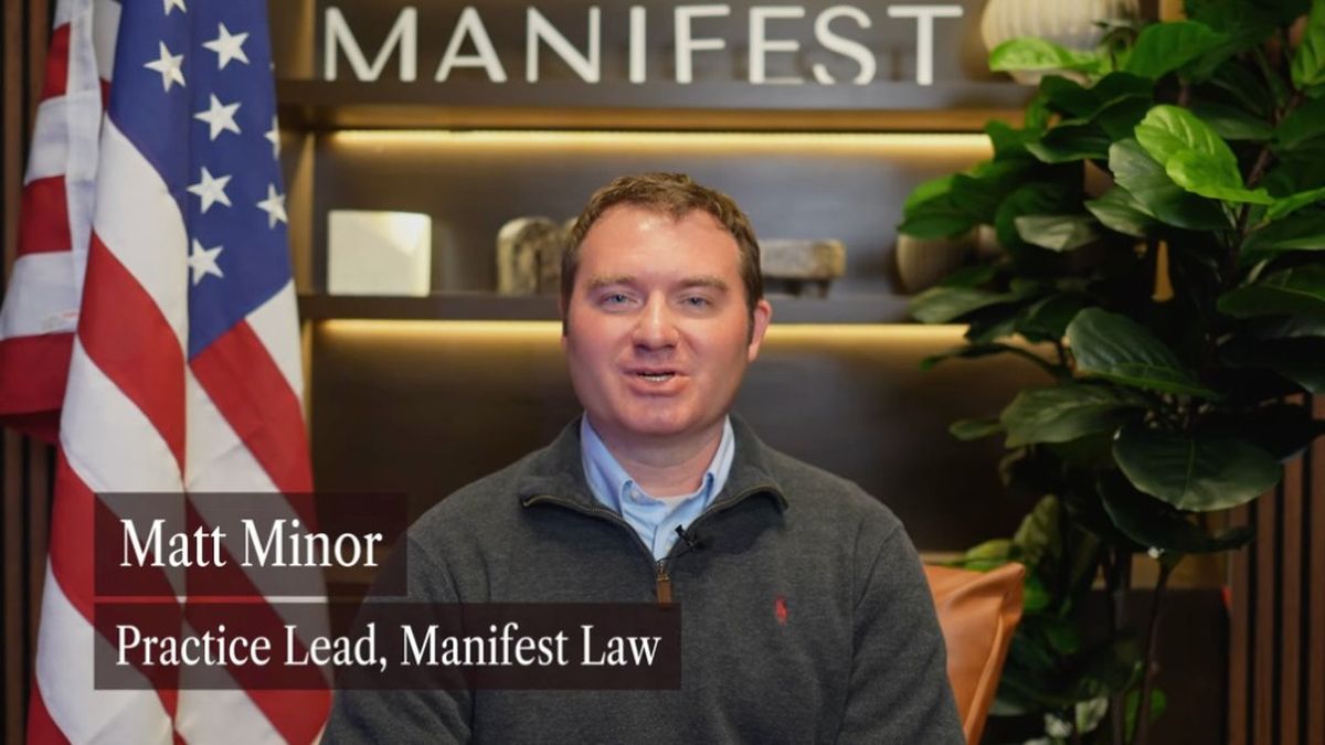 Matt Minor, Practice Lead at Manifest Law, seated in the Manifest Law office.