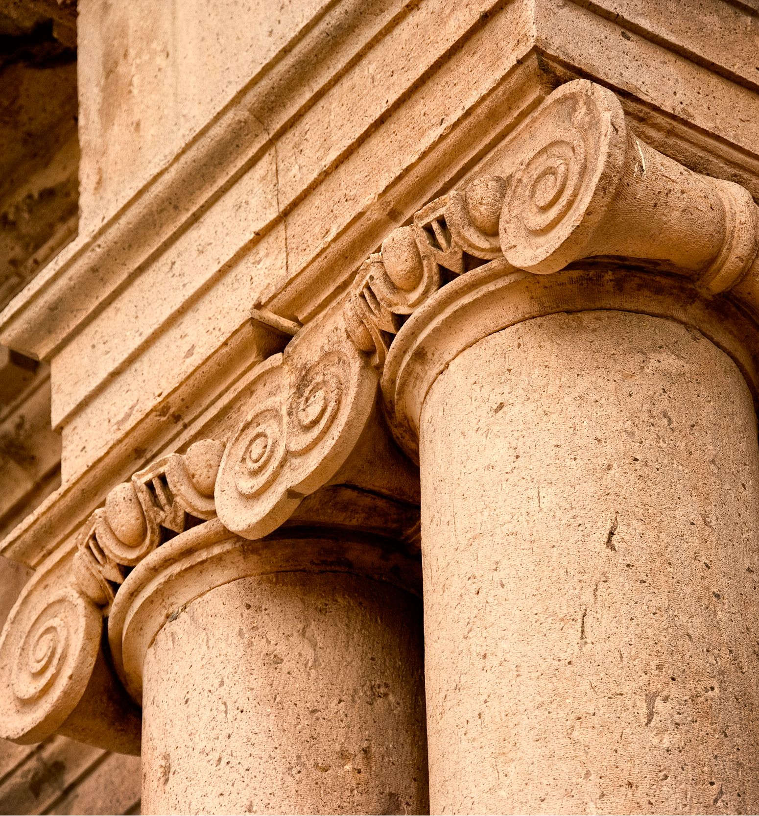 Close-up of carved stone courthouse columns