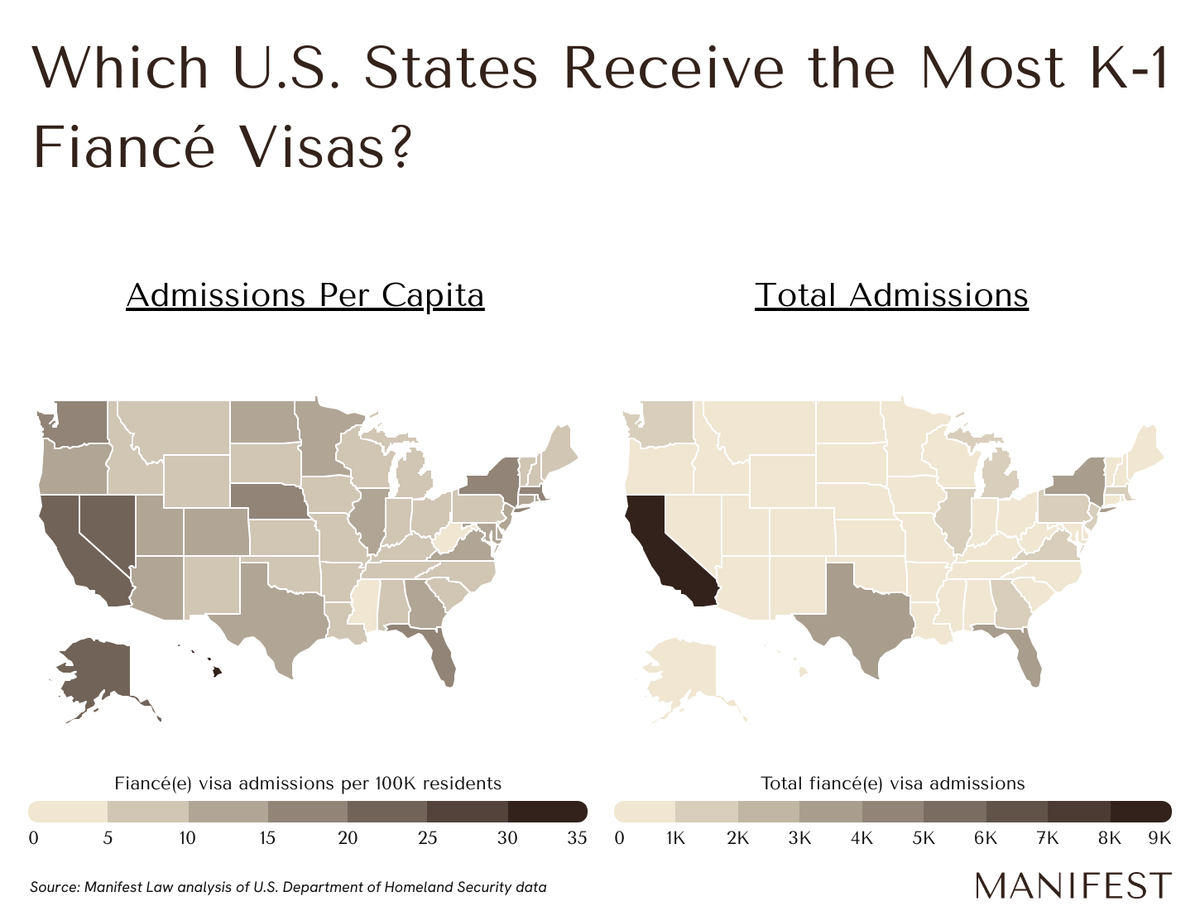 Which U.S. States Receive the Most K-1 Fiancé Visas?