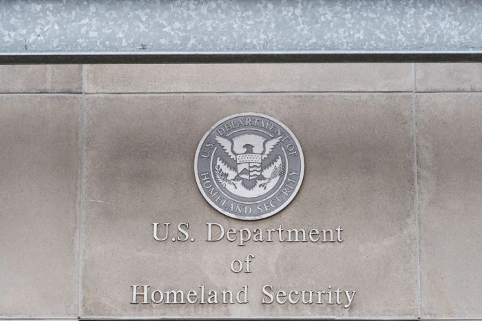 Department of Homeland Security building signage, illustrating the agency's proposal to eliminate the 60-day H-1B grace period