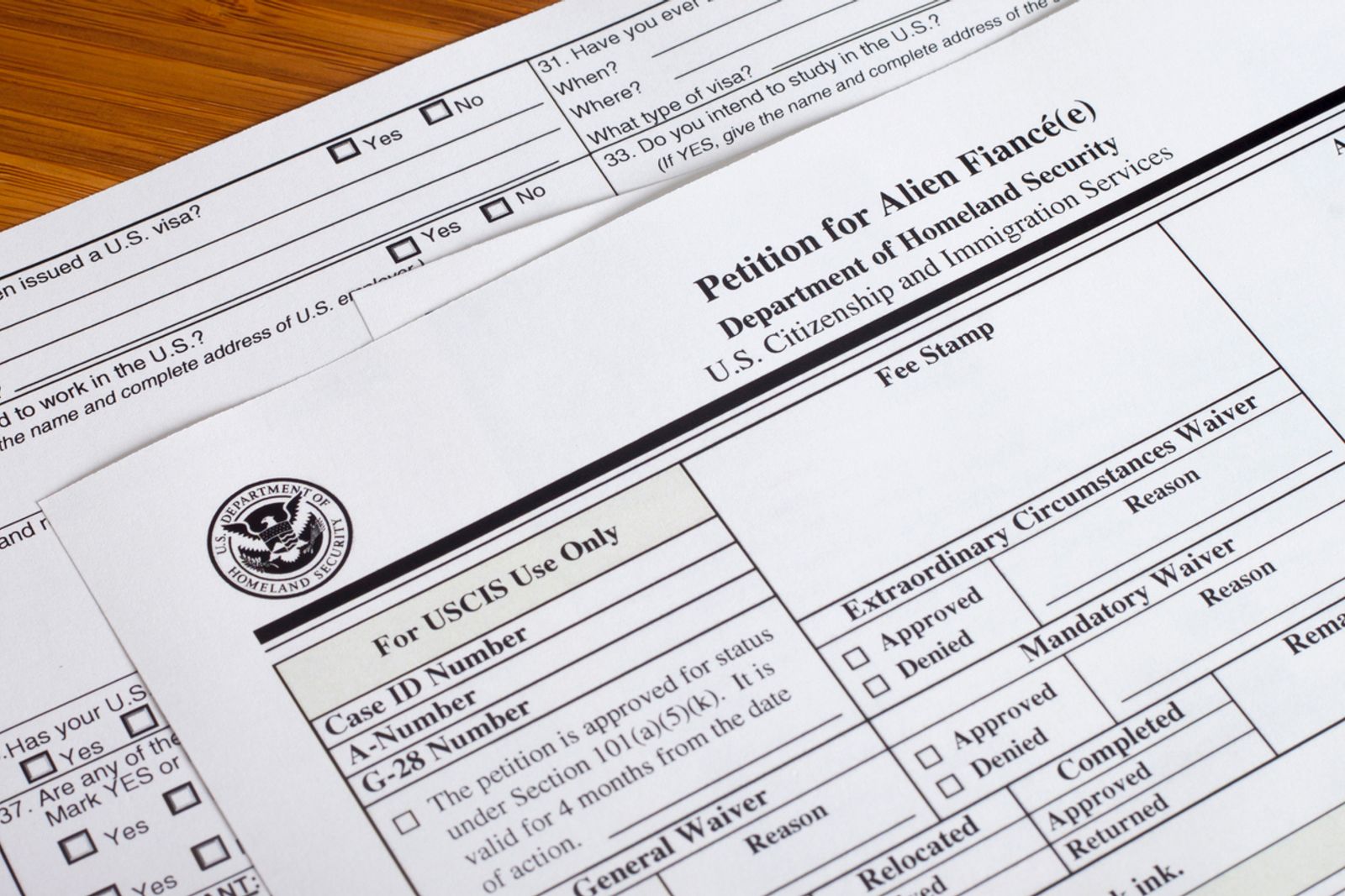 USCIS petition forms prepared for filing