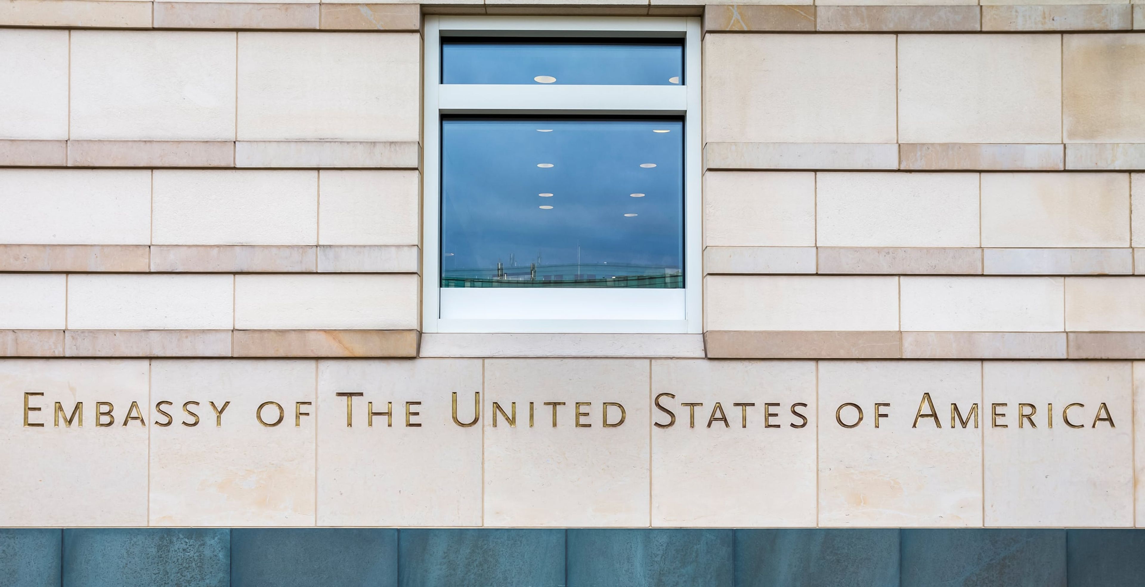 Closeup of an embassy of the United States of America
