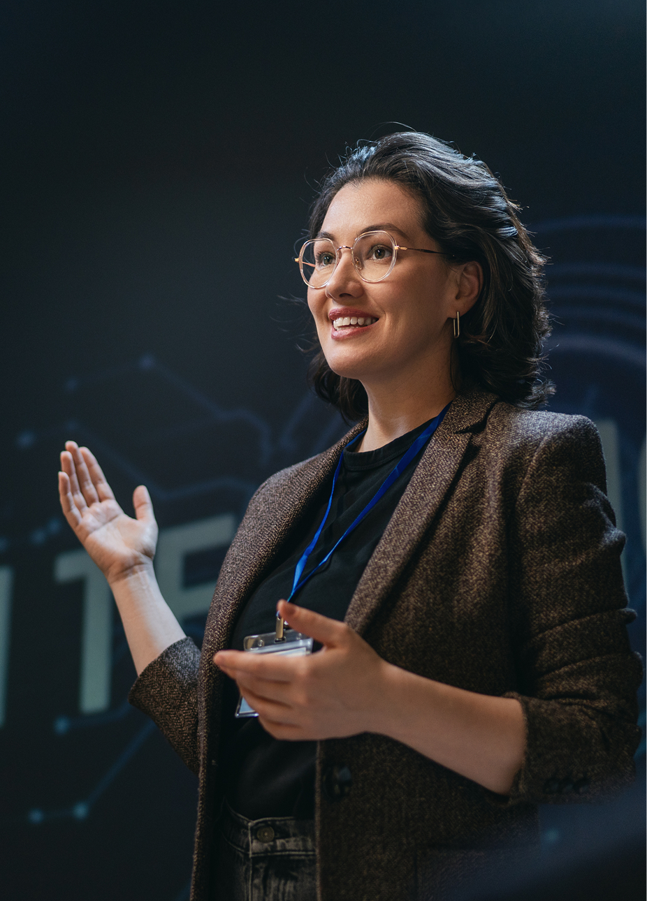 An engineer speaking at a tech conference