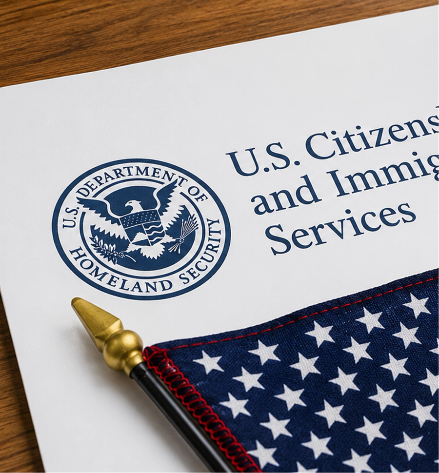USCIS document with an American flag.