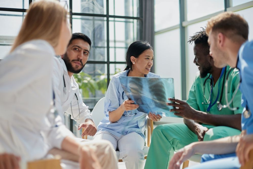 Group of doctors and nurses in an educational institution