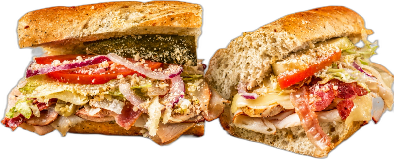 The Kind Turkey, Bacon & Shrooms toasted sub with roasted turkey breast, bacon, shrooms, swiss, and lettuce.
