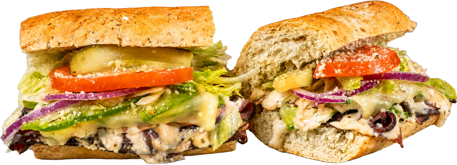 KGB Roast Beef & Horseradish toasted sub with roast beef, horseradish, green bell peppers, shrooms, and swiss.