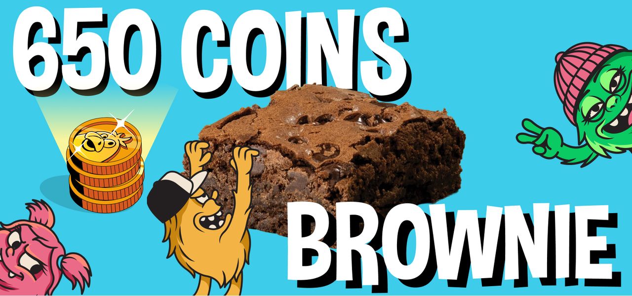 Chocolate brownie with Cheba Hut mascots and a 650 points graphic