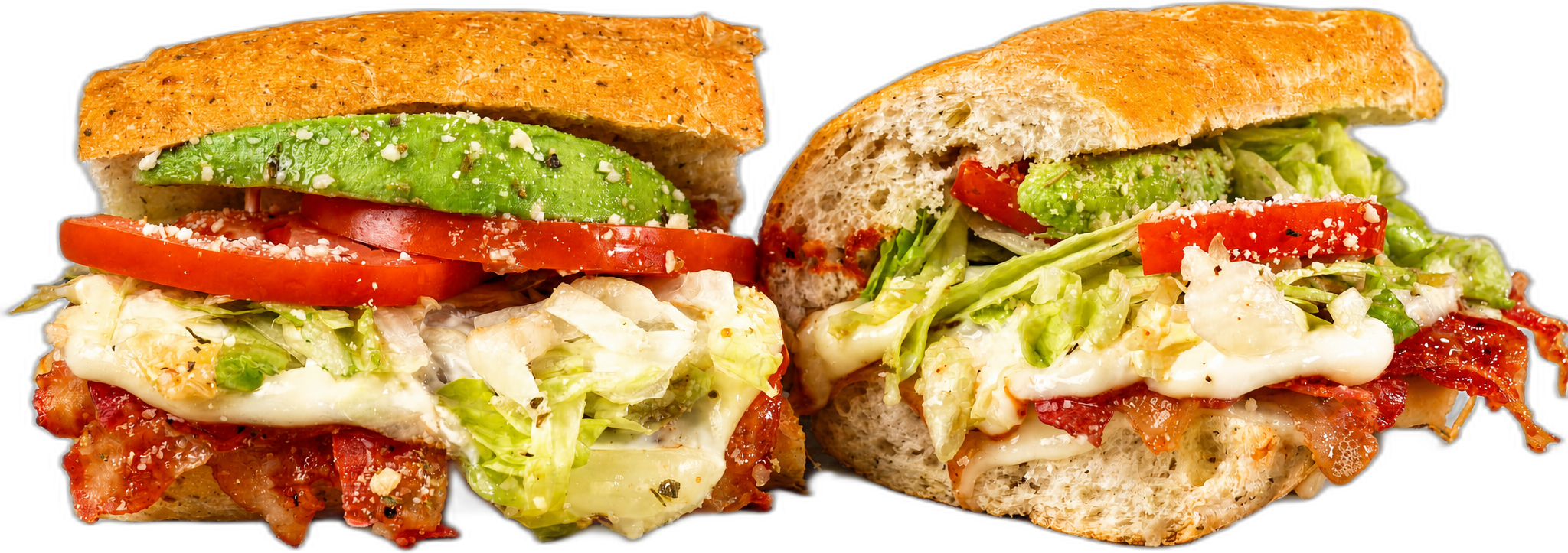 Sensi Kush BLT toasted sub with bacon, honey-sriracha, mayo, avocado, and provolone.