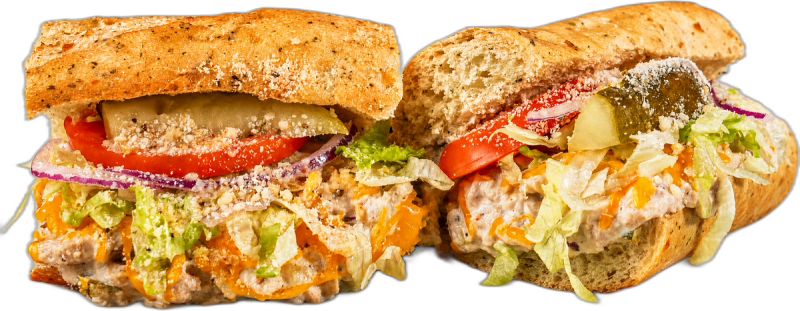 Pacific Blue Tuna Melt toasted sub with handcrafted tuna salad, cheddar, lettuce, tomato, and onion.