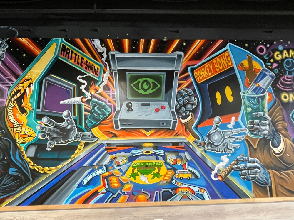 Mural of arcade video games in phoenix Arcadia