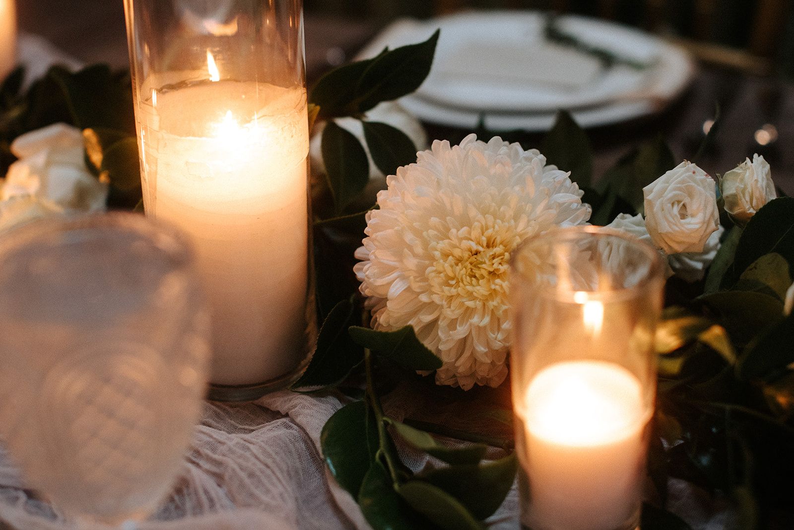 greenery and white flowers centerpiece columbus ohio wedding