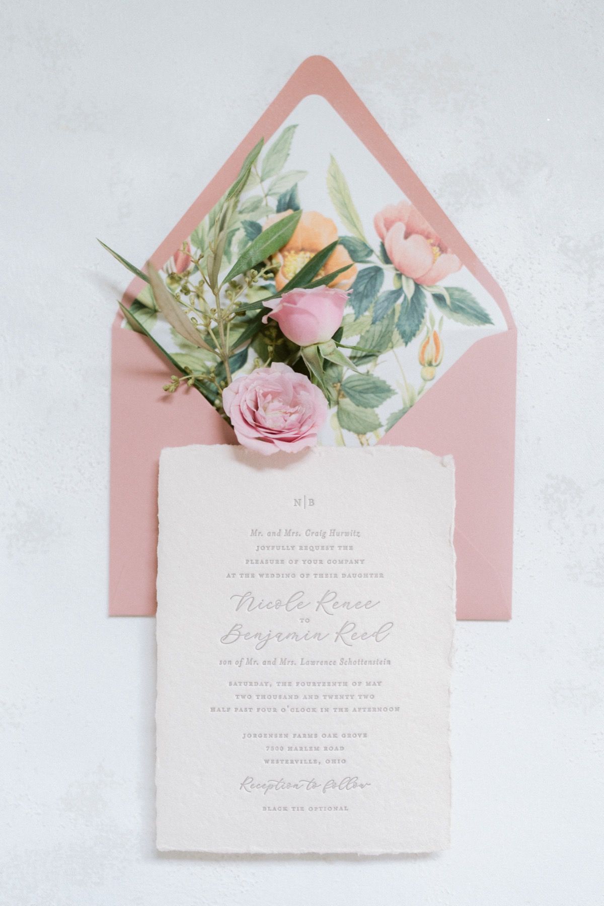 wedding invitation with flowers columbus ohio