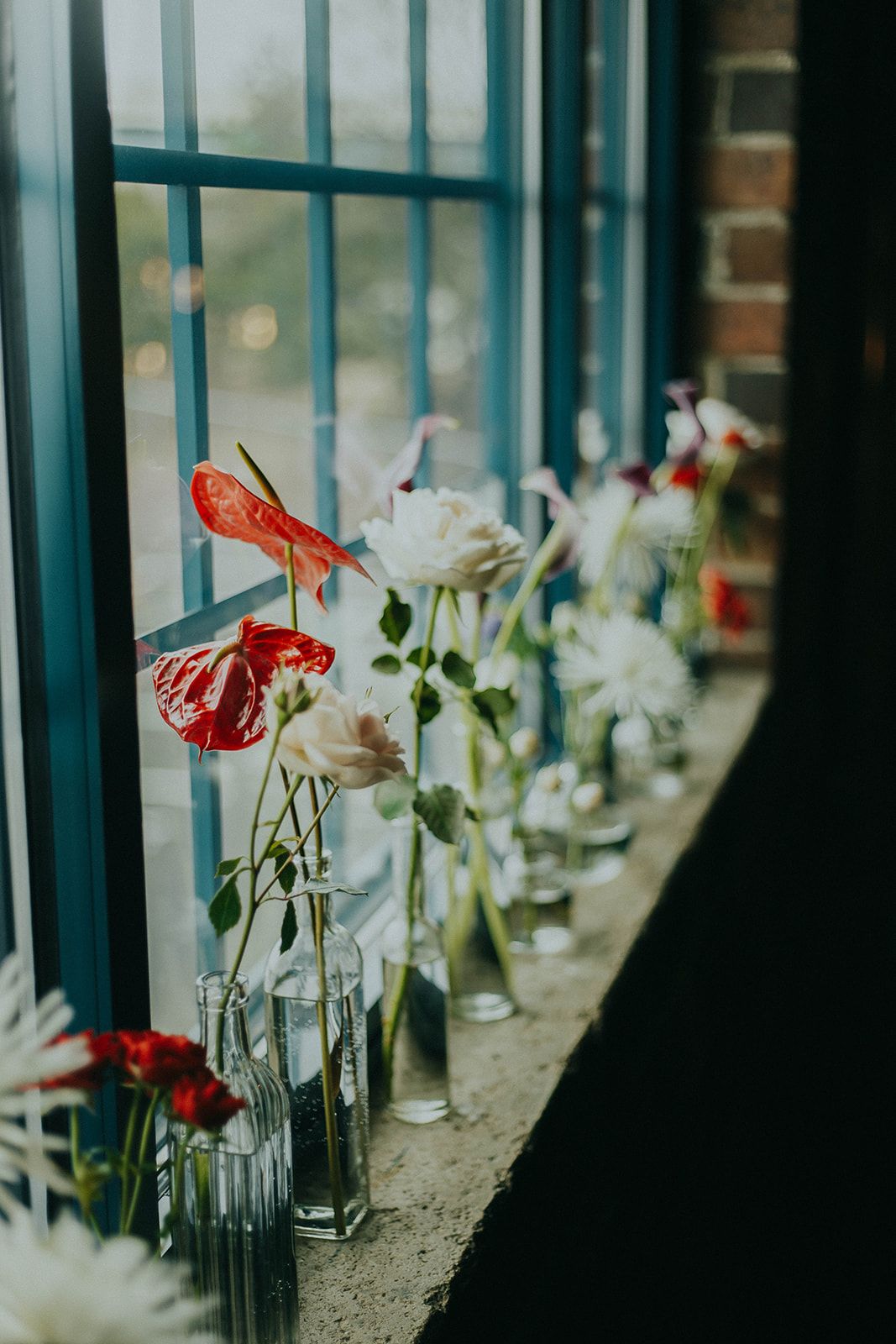 wedding flowers on windowsill