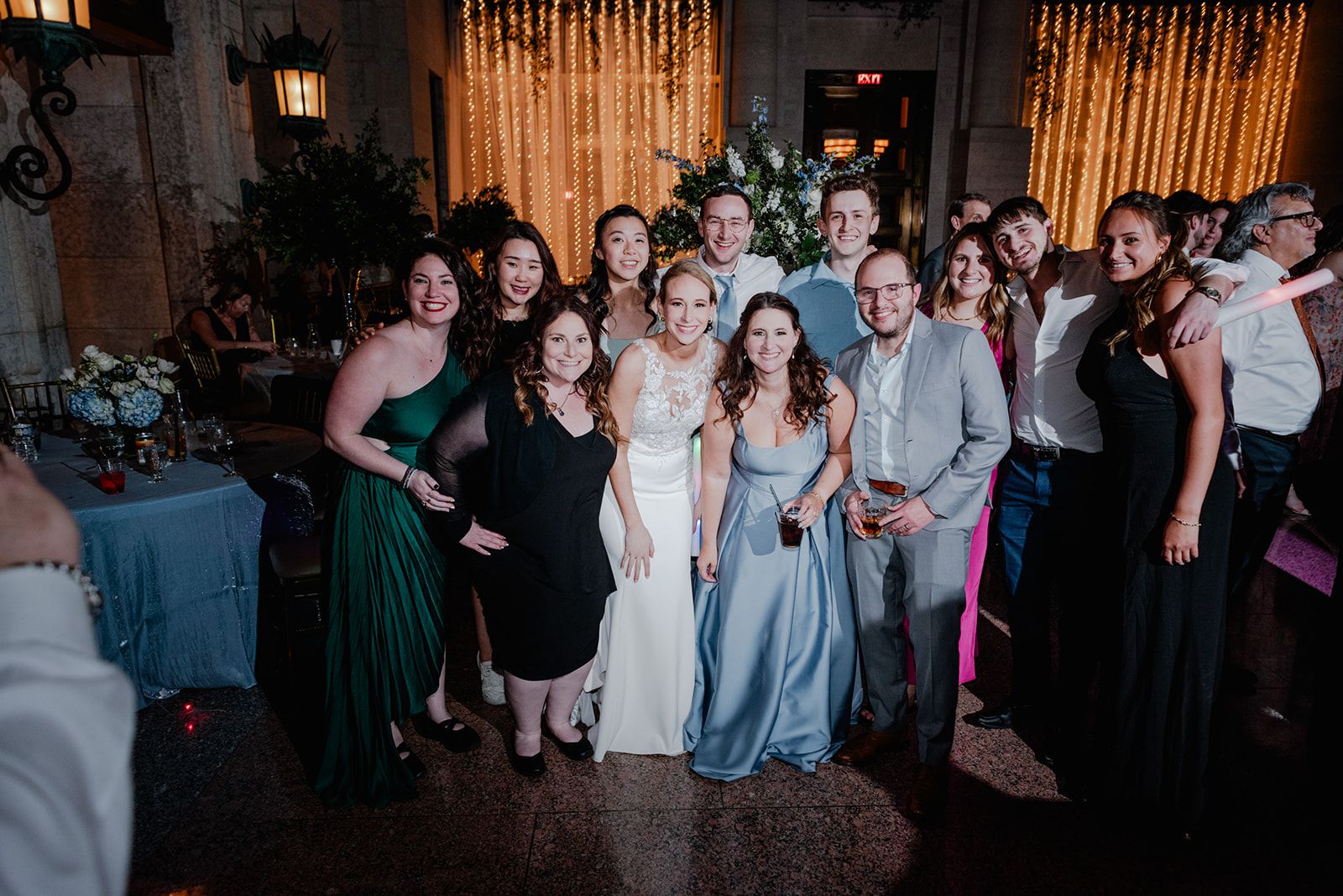 wedding reception with lighted backdrop