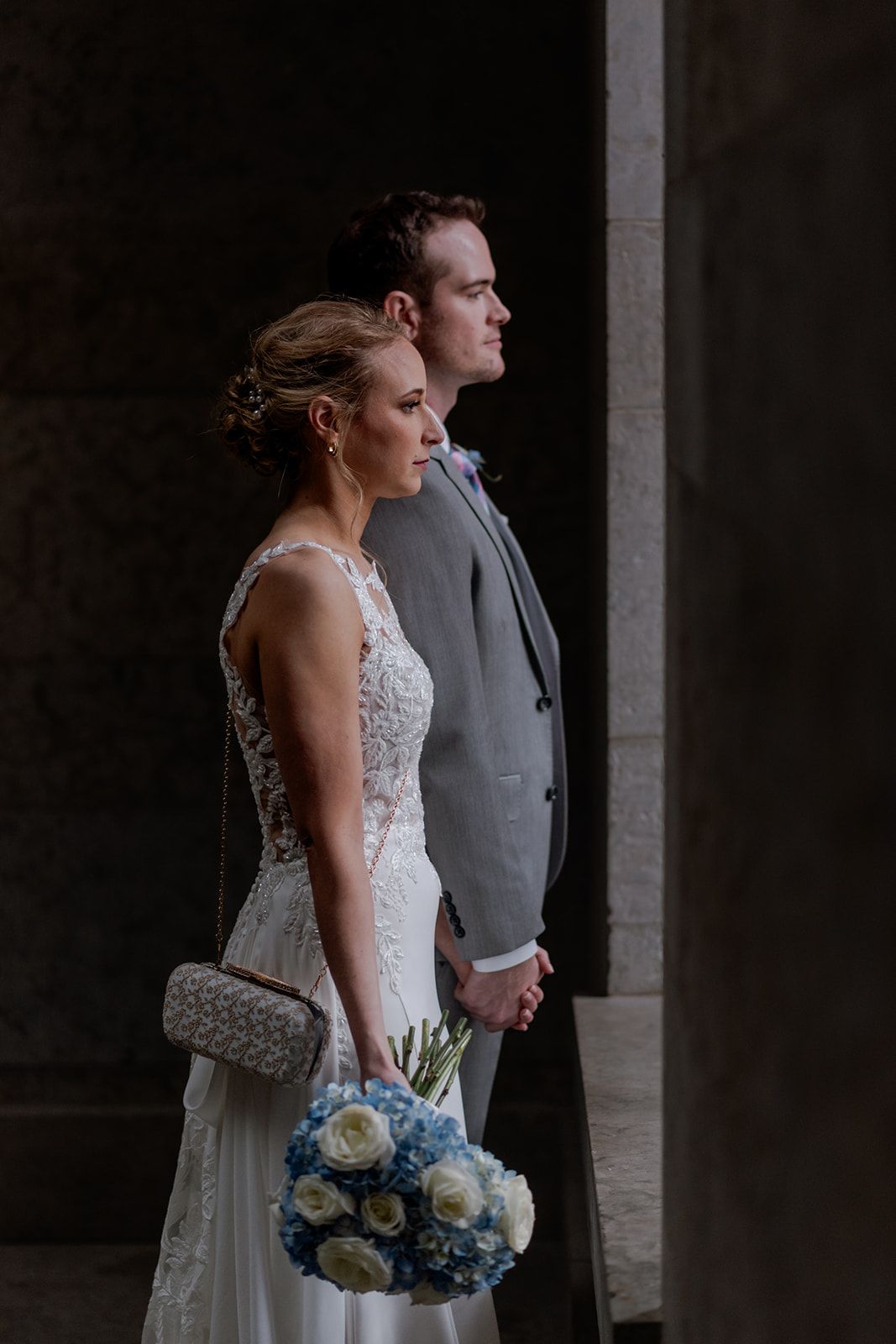blue hydrangea bridal bouquet
