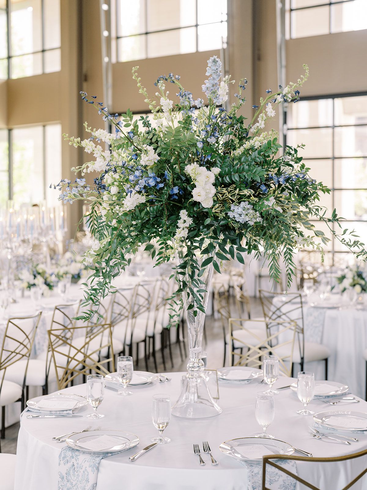 Blue and White Tall Centerpiece Columbus Ohio