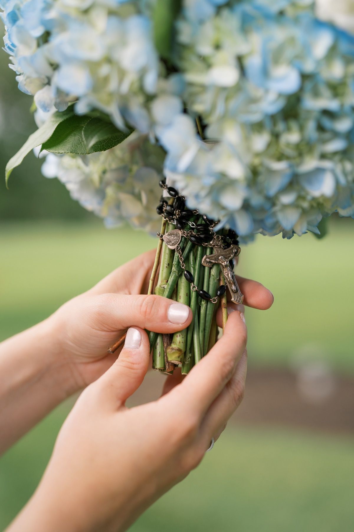 rosary on bouquet
