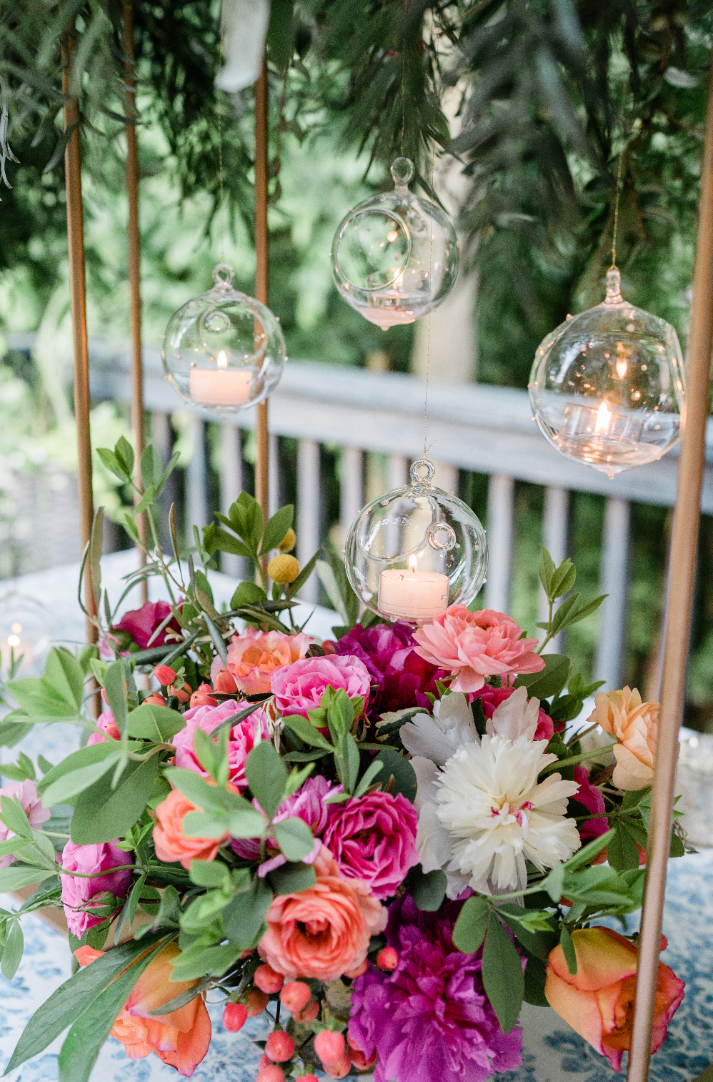 flowers on reception table at private residence in columbus ohio