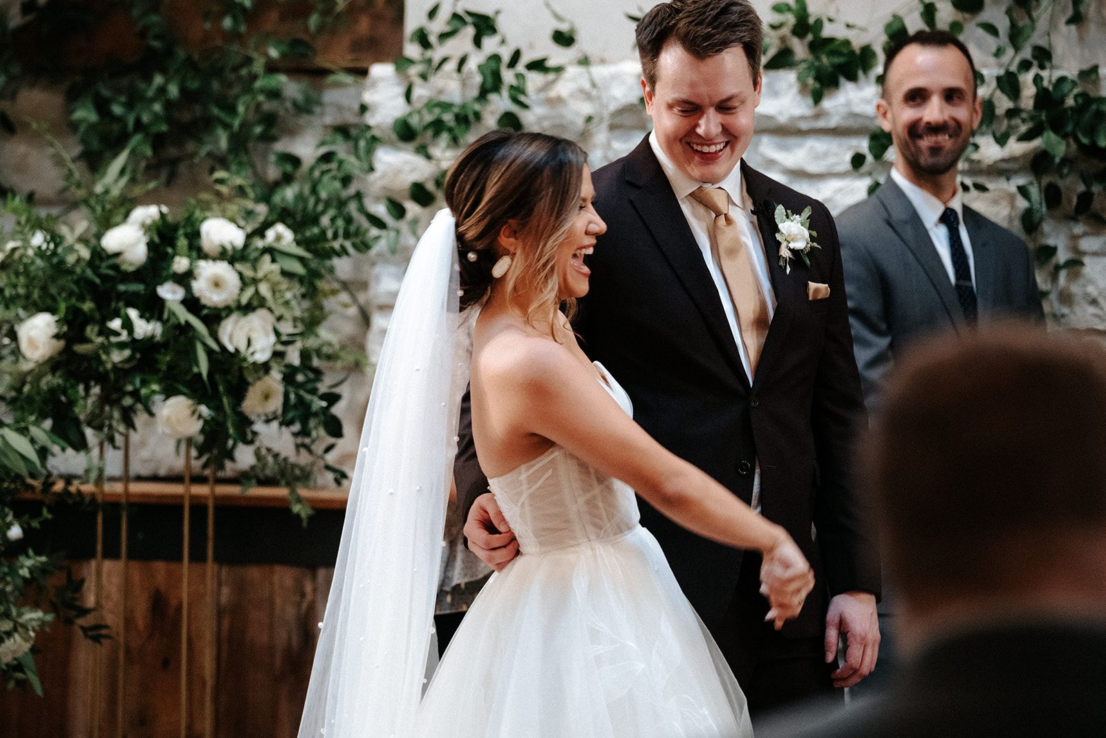 bride and groom with flowers at The Vue Columbus