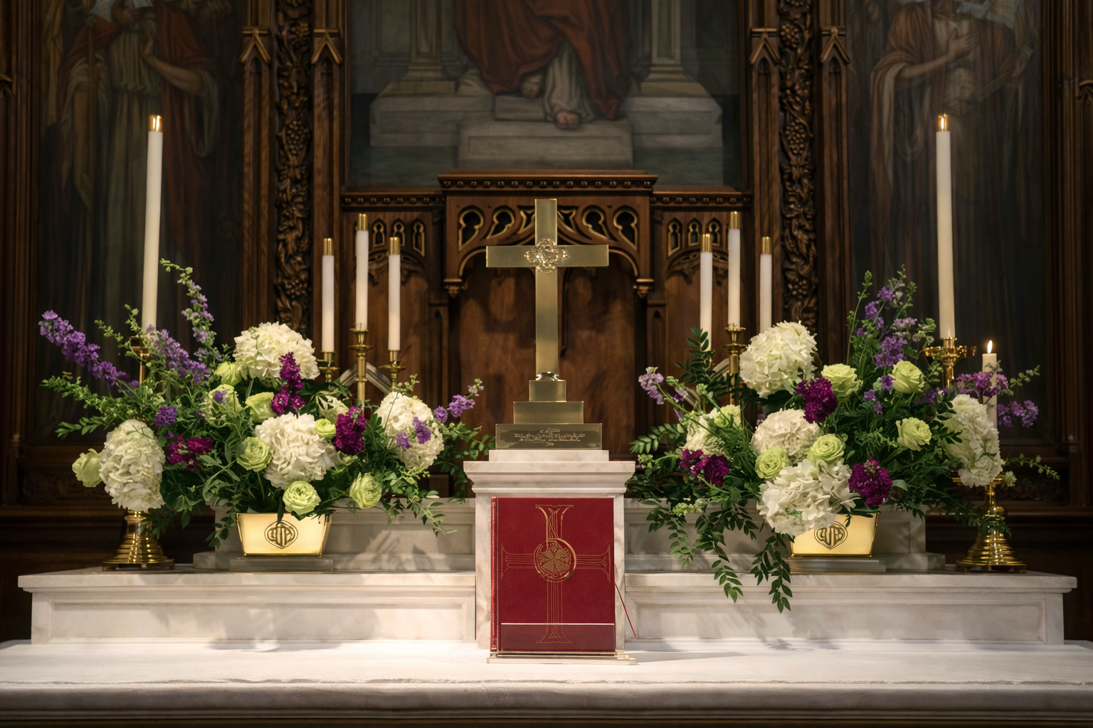 Altar Flowers in Plum and White