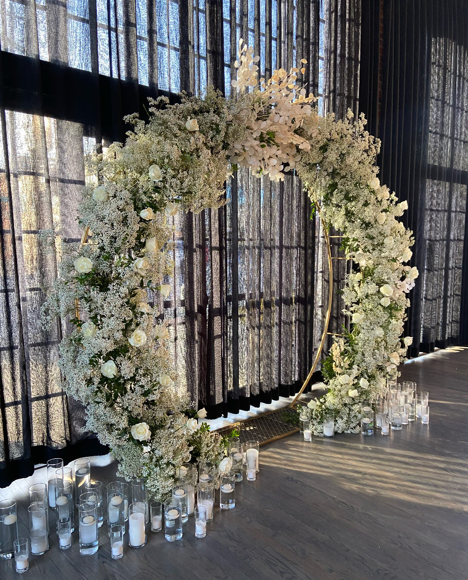 baby's breath arch at High Line Car House Wedding, Columbus, Ohio