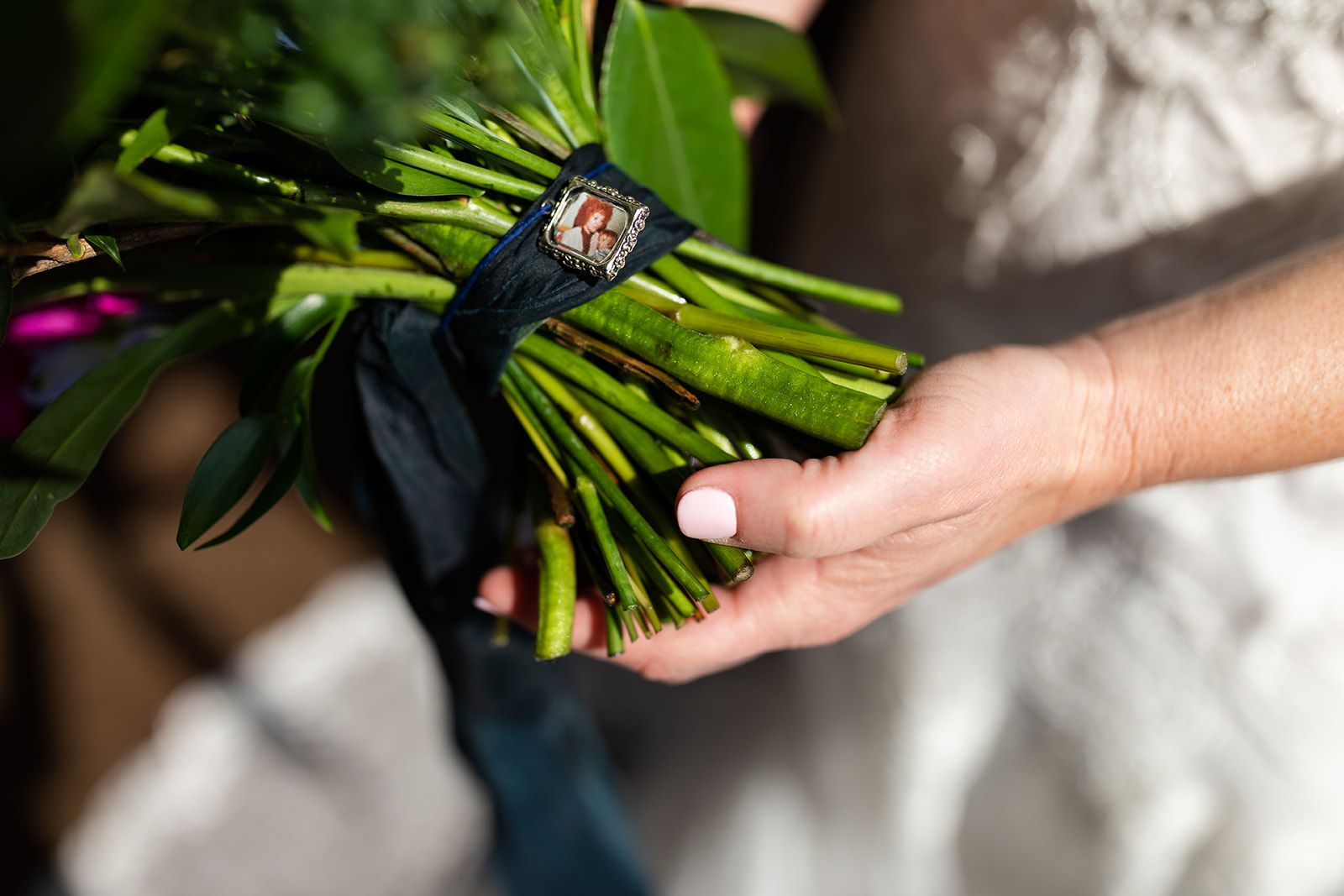 memory charms on bridal bouquet