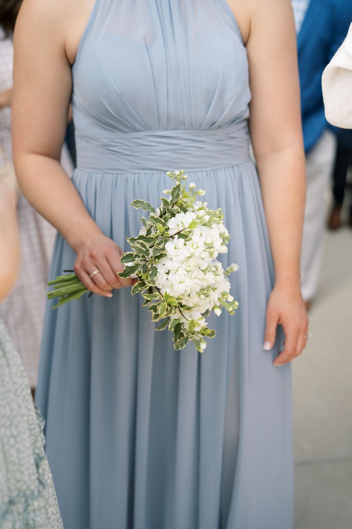 white stock bridesmaid bouquet
